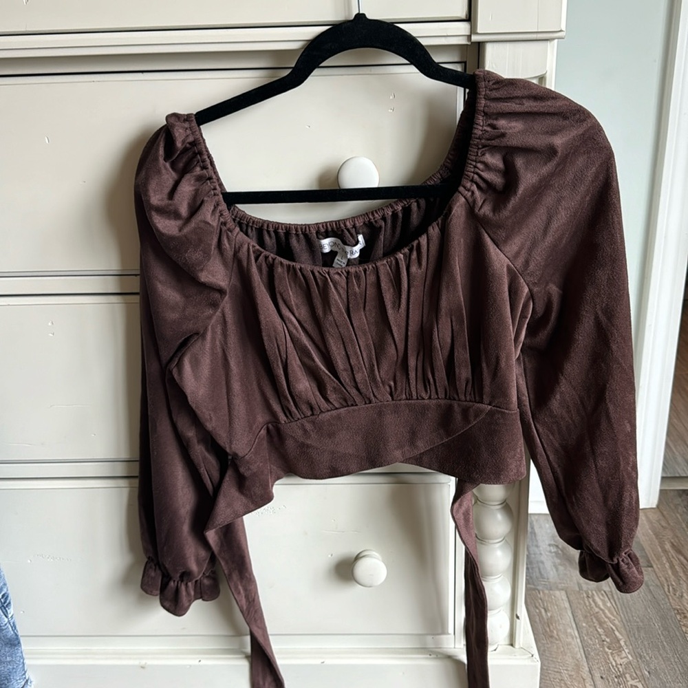 Brown crop tie back blouse